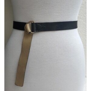 Womens Black Gold Leather Belt Streets Ahead Reversible D Ring Skinny Western S